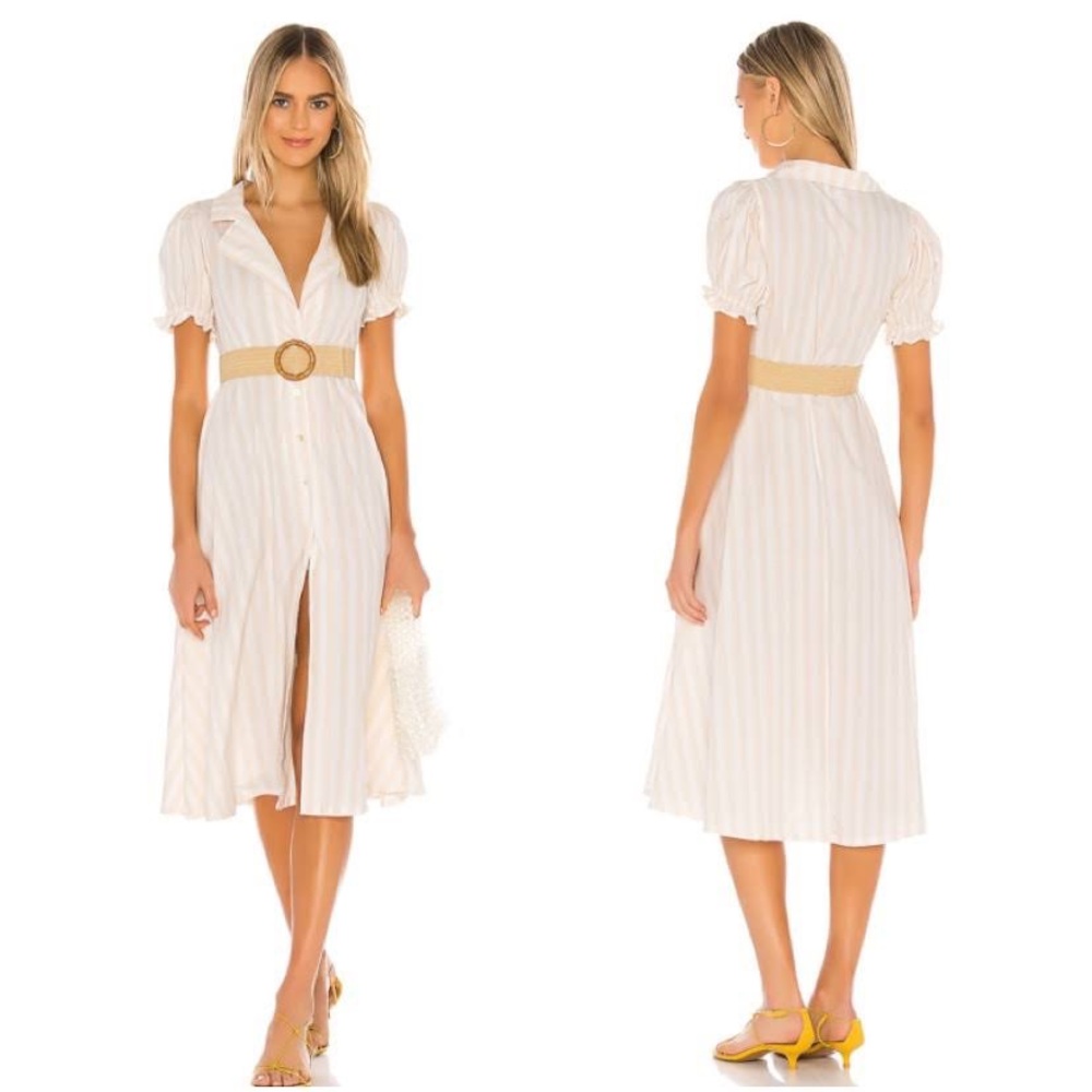 WeWoreWhat Puff Sleeve Bella Shirt Dress in Macro Stripe Shortbread - Picture 3 of 9